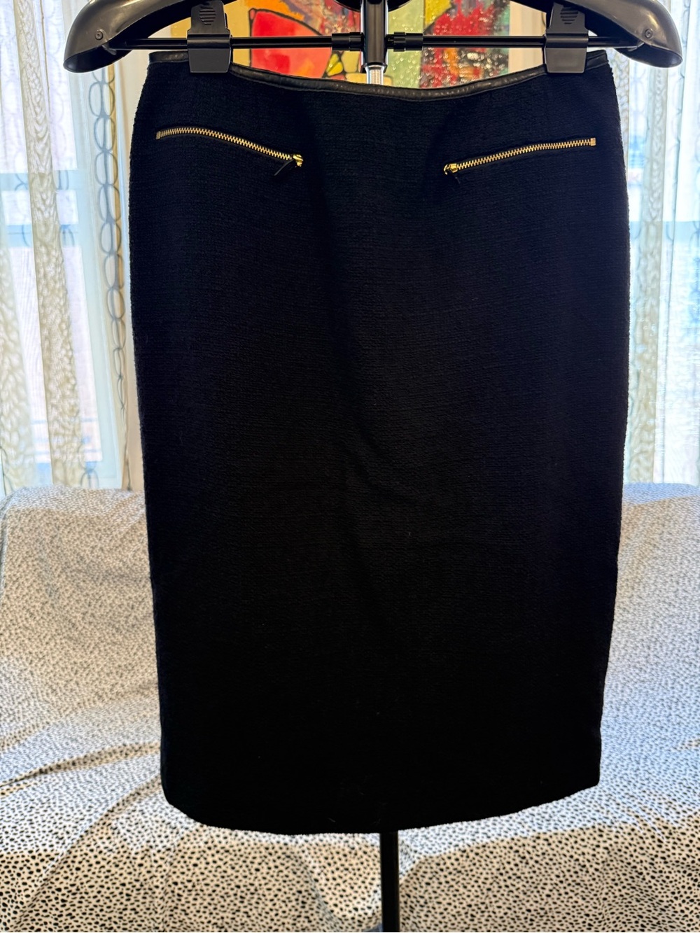 Vintage Carlisle Black Pencil Skirt with Gold Zipper Detail